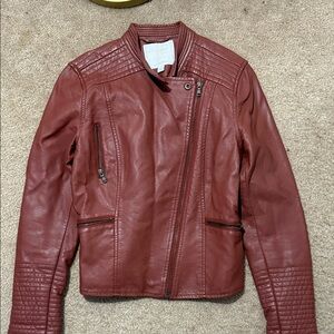 Anthropologie Burgundy Leather Moto Jacket